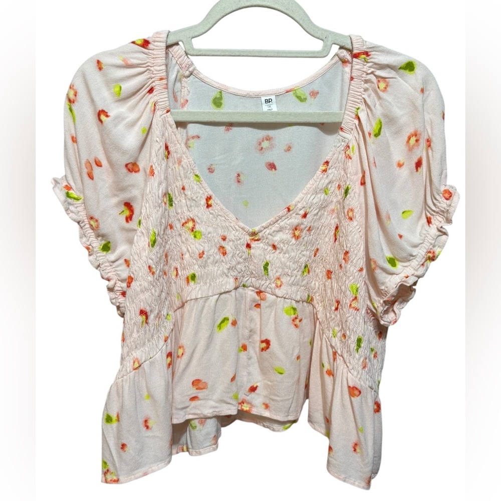 BP Sweet & Flirty Peach‎ Floral Smocked Top Sz 1X